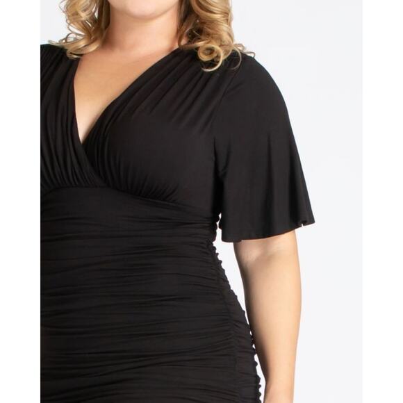 Kiyonna Black Party Dress Rumor Ruched Style LBD Bodycon 1X Flutter Sleeve Sexy - Picture 4 of 13
